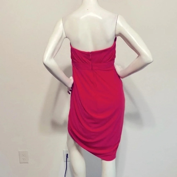 BCBGmaxazria Runway Rose Red Knit Strapless Jersey High Low Drape Dress … - Picture 5 of 7